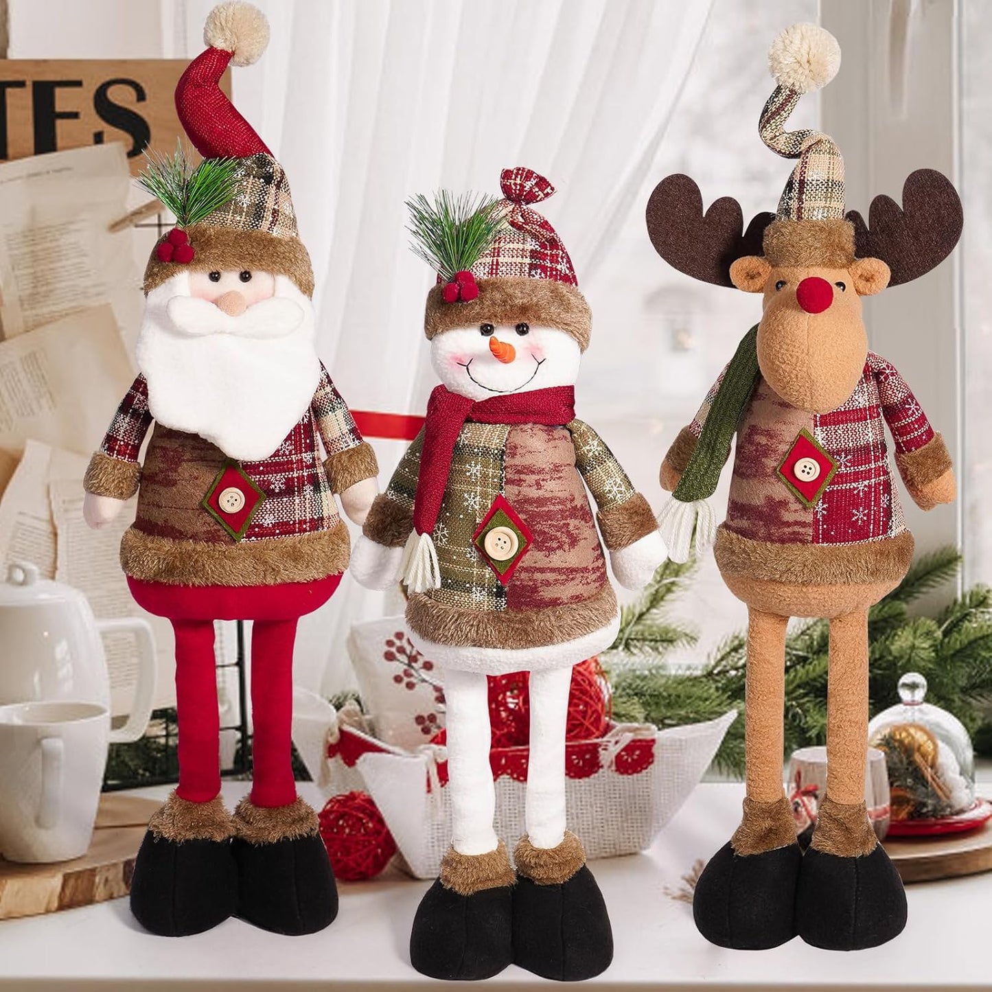 Reindeer Christmas Standing Doll - Telescopic Stuffed Figure for Indoor/Outdoor Decor | Extendable Legs