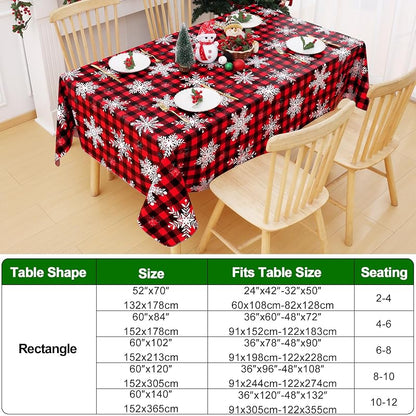 Smiry Waterproof Vinyl Tablecloth with Flannel Backing 60x102 Black & Red - Rectangular Snowflake Xmas