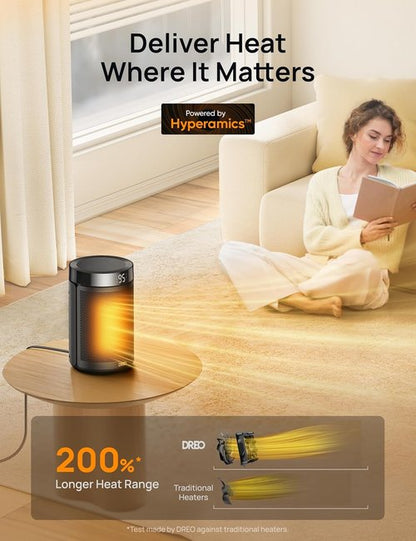 DREO Portable Electric Space Heater - 1500W PTC Ceramic with Thermostat & Digital Display | Eco Mode, Black