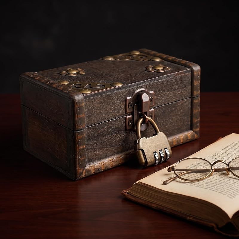 Vintage Wooden Jewelry Box for Escape Room Props & Evidence