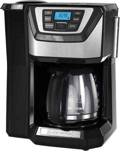 BLACK+DECKER 12-Cup Coffeemaker - Mill and Brew Functionality in Sleek Black Finish