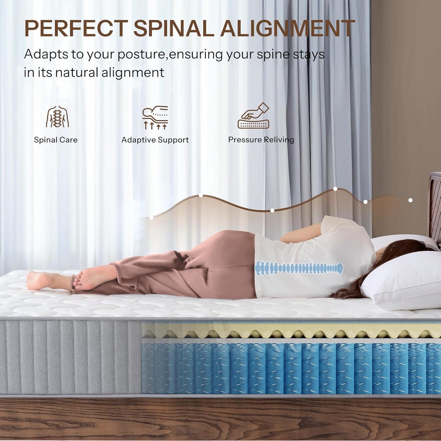 Serene 10 Inch King Hybrid Mattress - Premium Cooling Gel Memory Foam & Pocketed Coils for Spine Alignment | Medium Firm, Fiberglass-Free, CertiPUR-US Certified, Made in USA