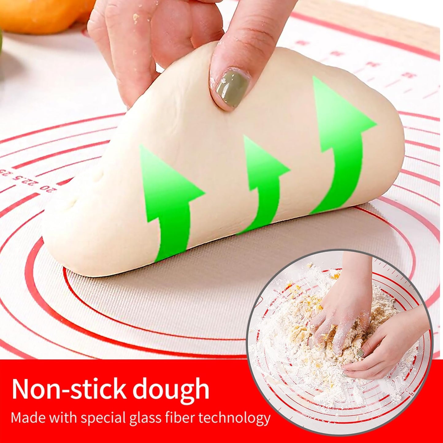 Skiennix Silicone Baking Mat - Extra Large 32x24 Inch Non-Stick Pastry Mat with Dough Scraper & Ties
