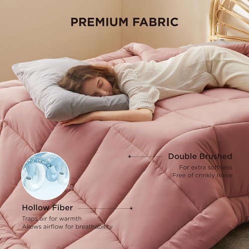 Bedsure Comforter Duvet Insert - All-Season Twin Size Quilted Down Alternative Blanket | Dusty Pink, 88 x 68 Inches