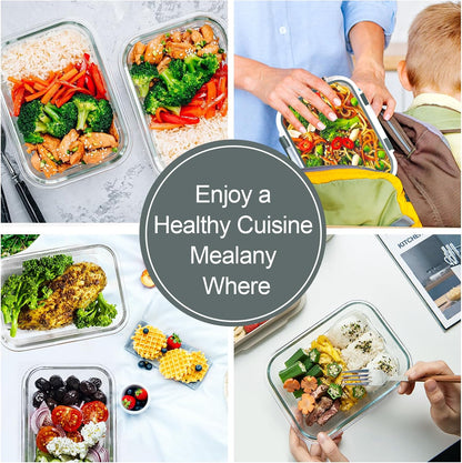 VERONES 22 OZ Glass Meal Prep Containers - Airtight BPA-Free Lunch Set | 10 Pack, Microwave & Oven Safe, Grey
