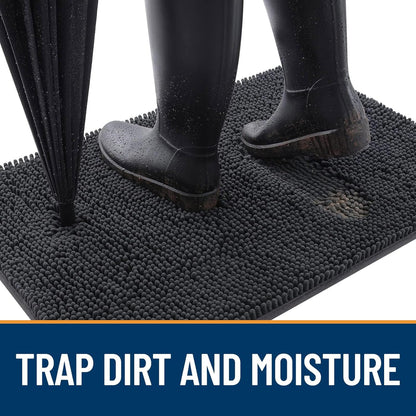 OLANLY Dog Door Mat - Absorbent Non-Slip Chenille Mat for Muddy Paws | 47x32, Dark Grey