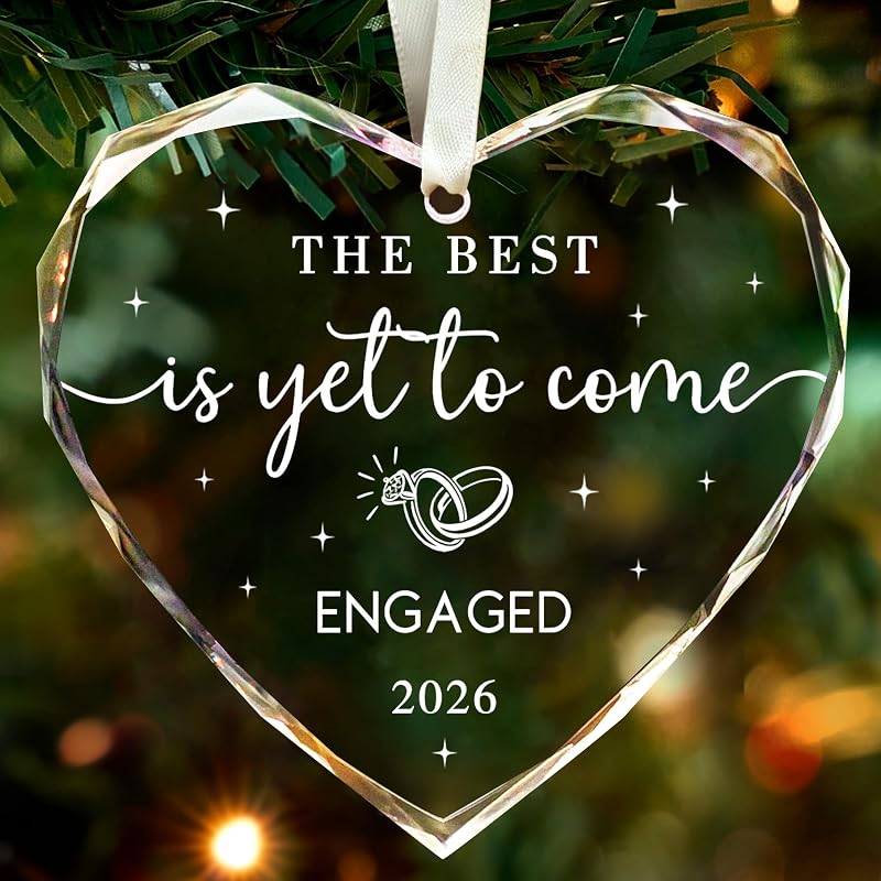Engaged Ornament - 2026 Heart Glass Christmas Gift for Bride to Be Variation Engaged -1+2026