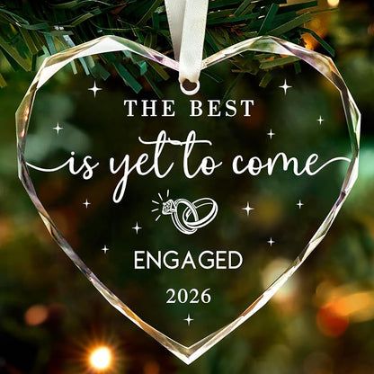 Engaged Ornament - 2026 Heart Glass Christmas Gift for Bride to Be Variation Engaged -1+2026