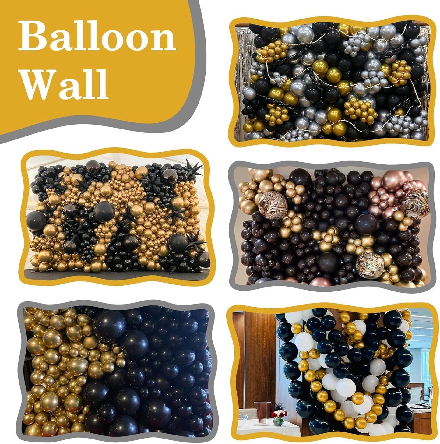 Skiennix Black & Gold Link Balloons - 60Pcs 6-Inch Metallic Latex for Parties & Celebrations