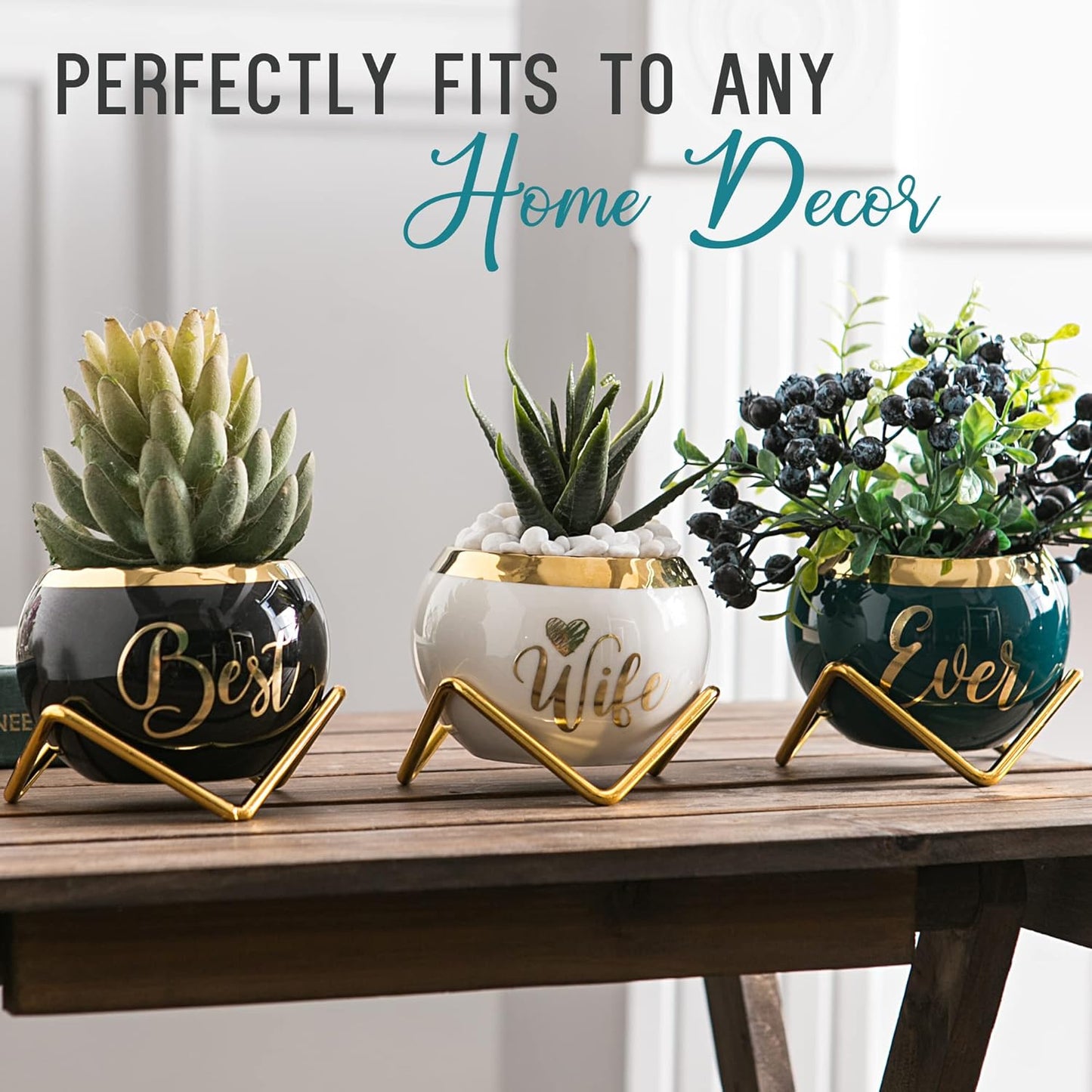 PeraBella 3-Piece Succulent Planter Set - Perfect Romantic Gift for Her | Ideal for Home Decor