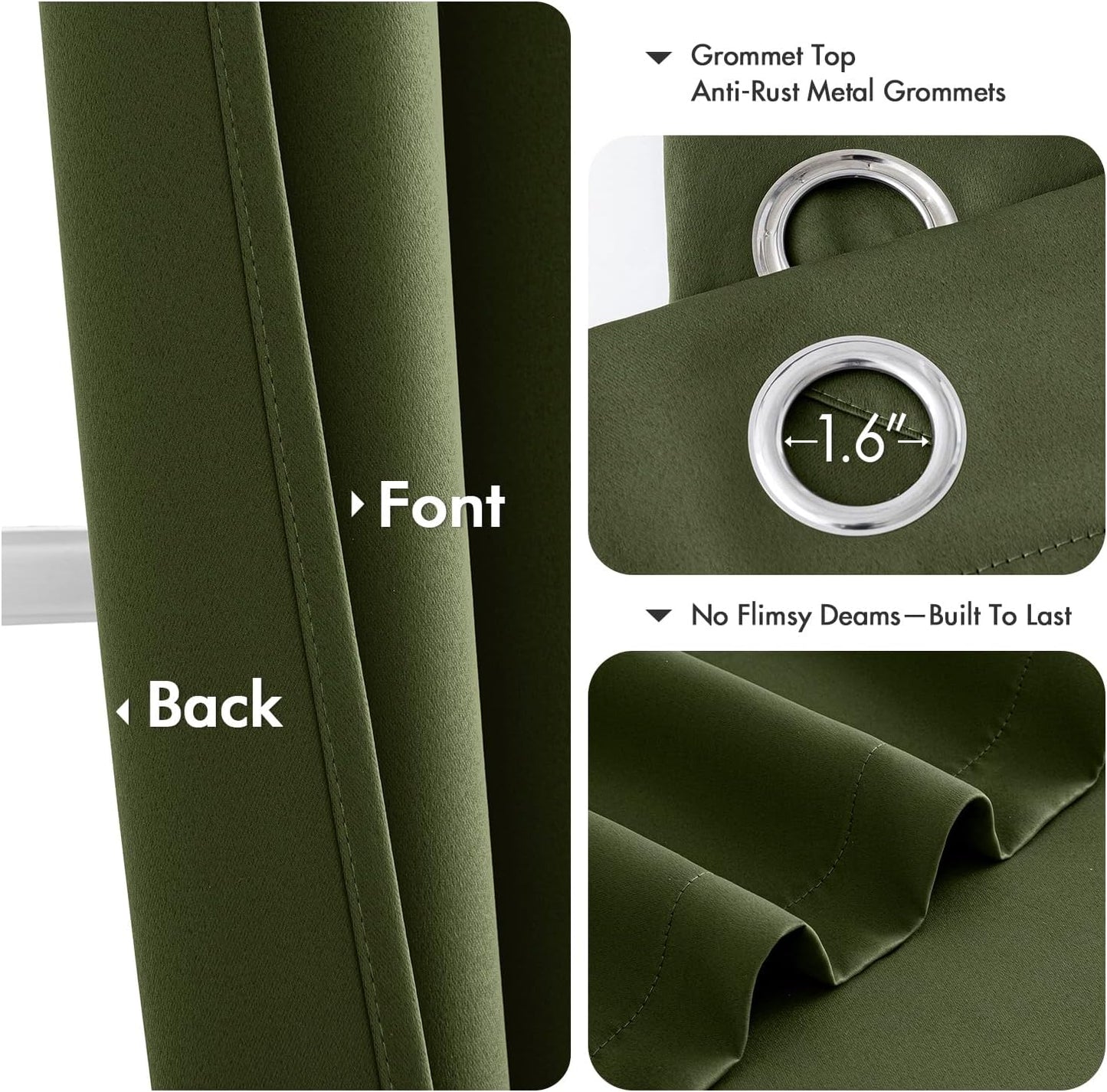 MIULEE Olive Green Blackout Curtains - Thermal Insulated Room Darkening Drapes | 63-Inch, 2 Panels