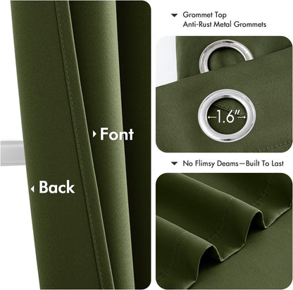MIULEE Olive Green Blackout Curtains - Thermal Insulated Room Darkening Drapes | 63-Inch, 2 Panels