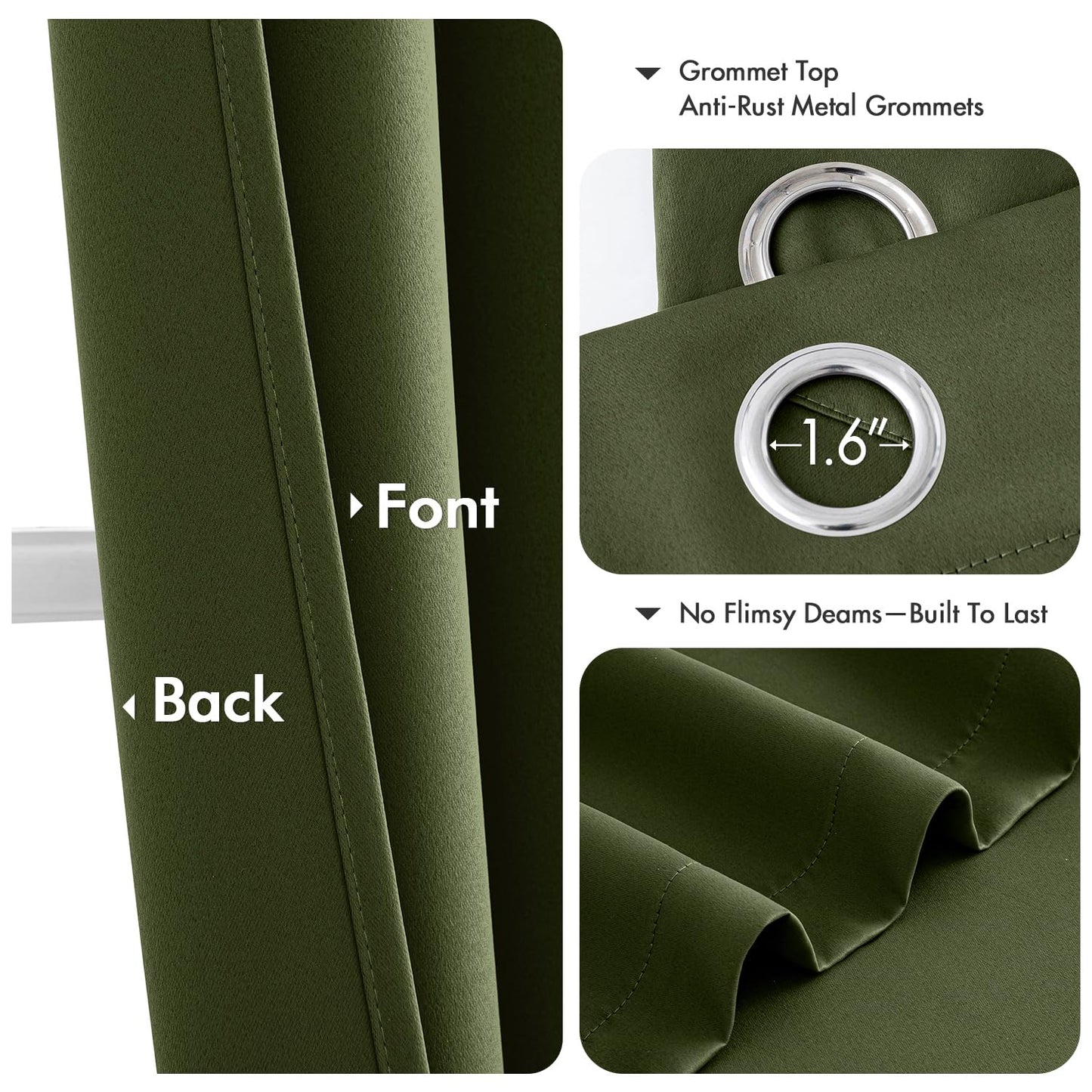 MIULEE Olive Green Blackout Curtains for Bedroom Living Room 96 Inches Long 2 Panels, Thermal Insulated Room Darkening Drapes Solid Grommet Top Noise Reducing Dark Green Window Treatments 40x96 Inch