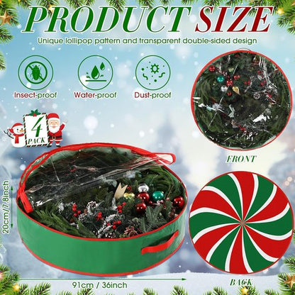 4 Pack Wreath Storage Containers by [Brand Name] - Durable Hard Shell Bags with Dual Zipper | Large Red & Green for St. Patrick's Day