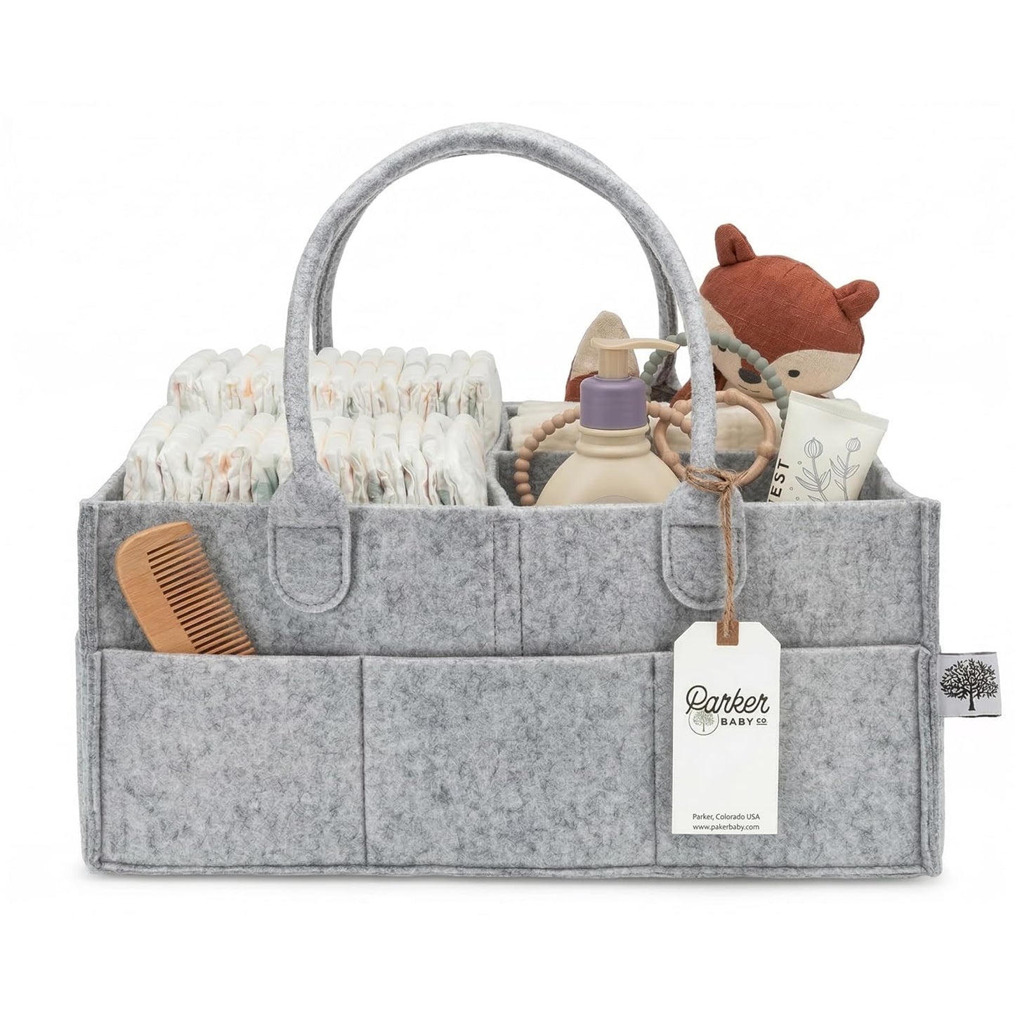 Parker Baby Co. Diaper Caddy - Large Gray Nursery Storage Bin & Car Organizer for Baby Wipes
