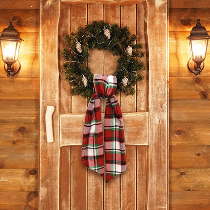 Red Plaid Burlap Wreath Sash for Front Door - Holiday Christmas Ribbon Accessory (Variation: Red Plaid)