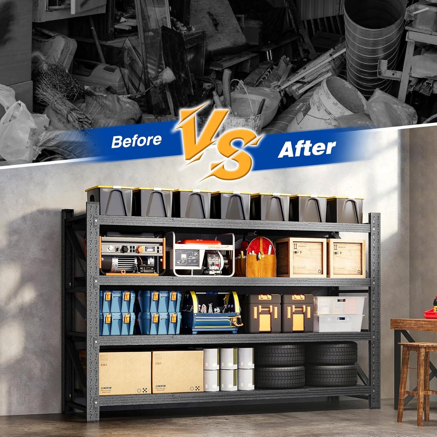BYNSOE Heavy-Duty Metal Garage Shelving - Adjustable Storage Shelves, 5000lbs Capacity | 71" W x 24" D x 69" H