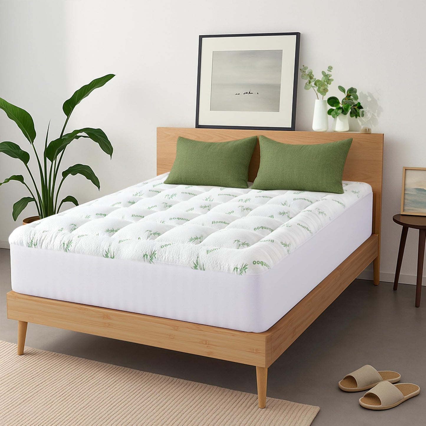 Niagara Ultra Soft King Size Mattress Topper - Viscose Made from Bamboo Pillow Top Mattress Pad for Back Pain Relief - Naturally Cooling for Hot Sleepers, fits 6-18" Mattress, 600GSM, Green