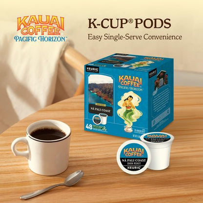 Kauai Coffee K-Cup Pods for Keurig Brewers – Arabica Coffee, 10% Hawaiian – Dark Roast, Nutty with Sweet Chocolate Overtones – Na Pali Coast, 1 Pack of 48 Single Serve K-Cups