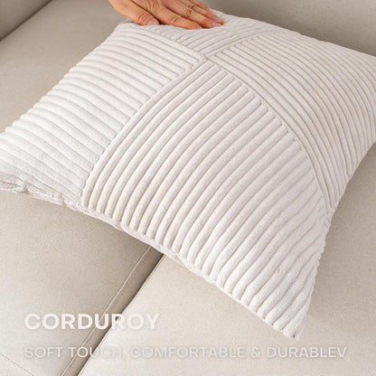 Skiennix Decorative Throw Pillow Covers - Set of 2, 18x18 Inch Boho Farmhouse Cushion Cases | Soft Cream White Corduroy