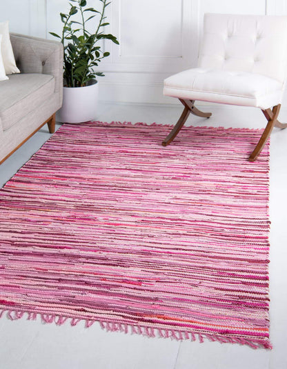 Unique Loom Chindi Cotton Collection Hand Woven Natural Fibers Area Rug_CCH002, 5 ft x 8 ft, Pink/Ivory