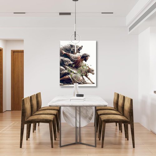 MALEDO Jesus and Lamb Canvas Wall Art - Christian Decor for Living Room & Bedroom | Inspiring Shepherd Painting