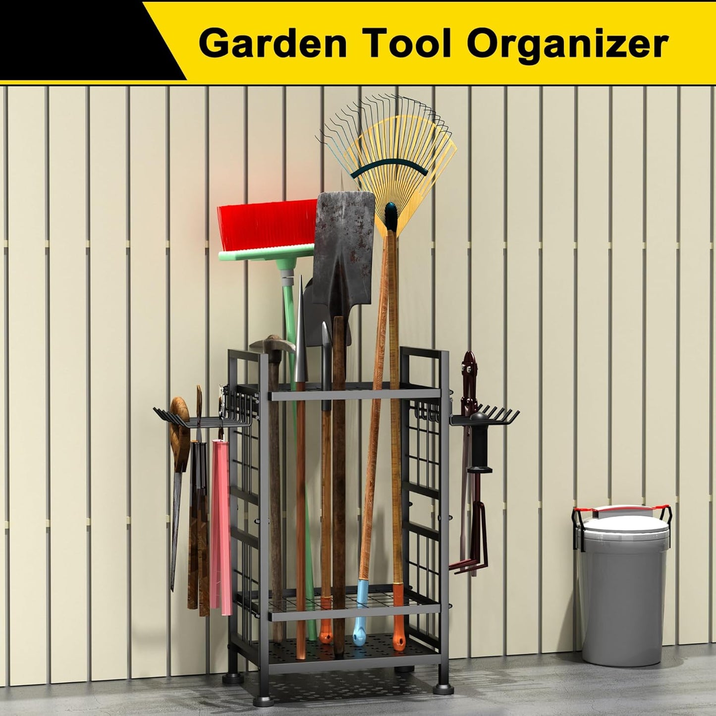 Skiennix 3-Tier Garden Tool Organizer - Heavy-Duty Storage for Up to 78 Tools | Black Metal Design