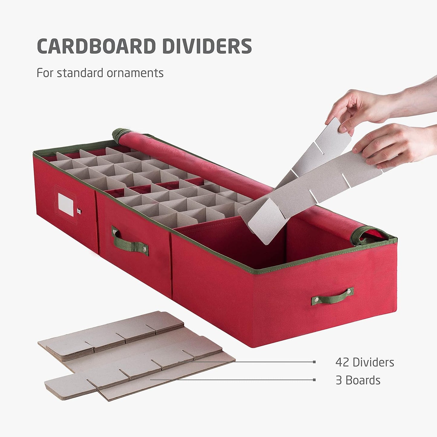 ZOBER Christmas Ornament Storage Box - Holds 120 Ornaments with Dividers - Durable Tear-Proof 600D Oxford Fabric - Red