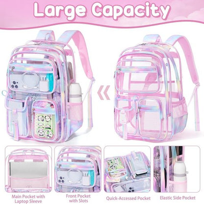 Fimibuke Clear Backpack - 3PCS Heavy Duty PVC Set with Lunch Box & Pencil Case | Cute Toddler Bookbag for School