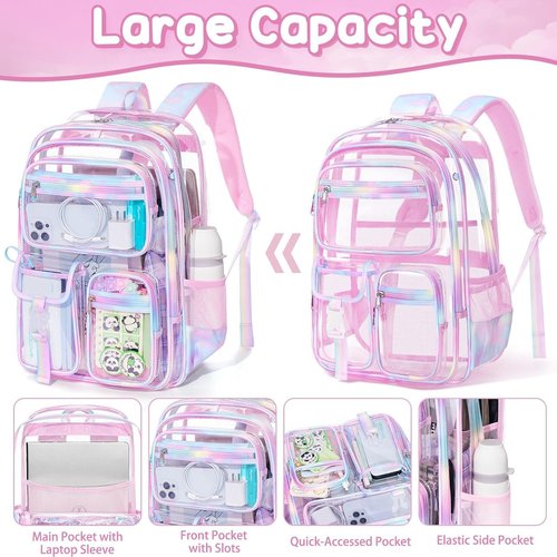 Fimibuke Clear Backpack - 3PCS Heavy Duty PVC Set with Lunch Box & Pencil Case | Cute Toddler School Bag for Preschool & Kindergarten