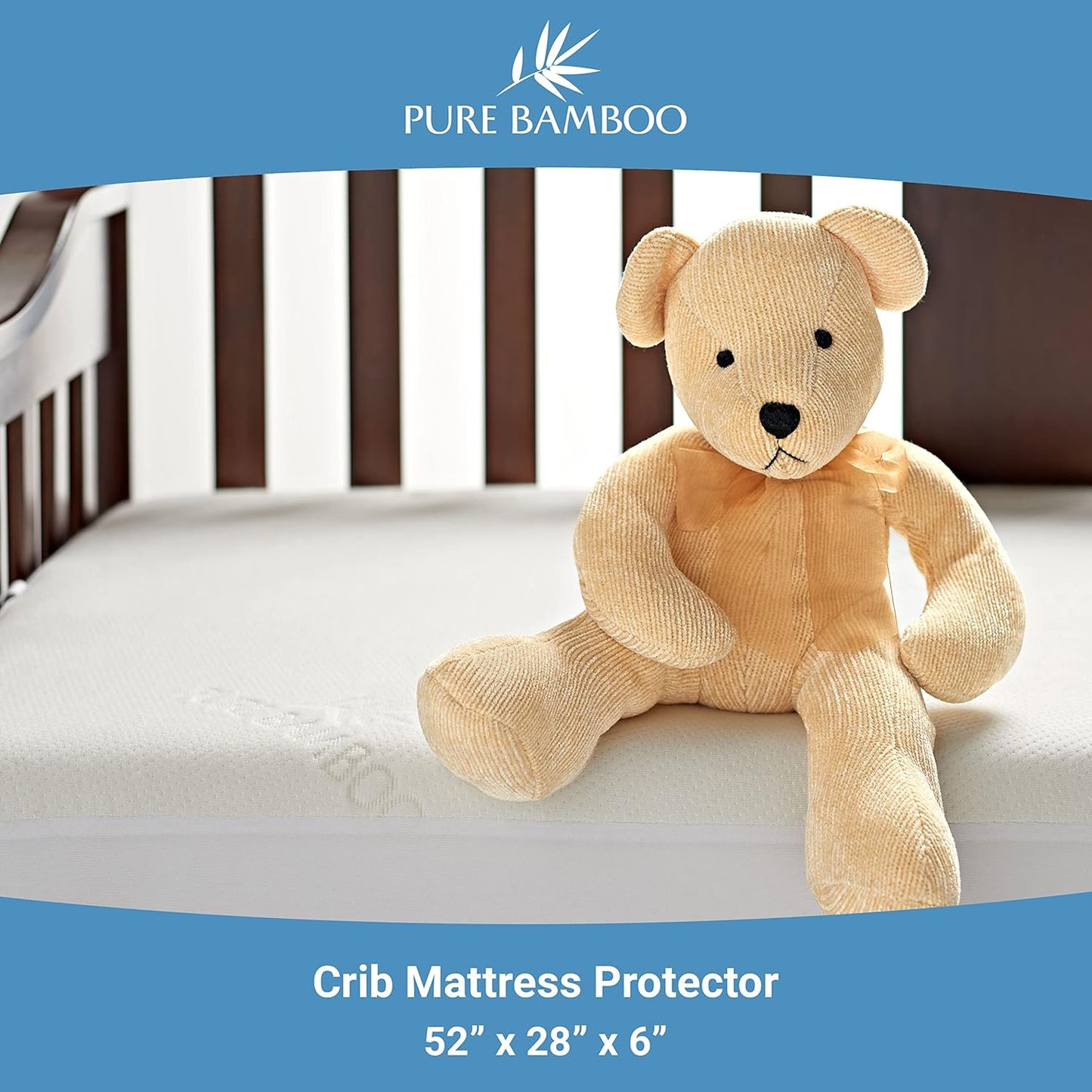 Pure Bamboo Bamboo Crib Mattress Protector - Waterproof, Breathable & Noiseless Cover | Fits 52x28x6 Inch Mattress