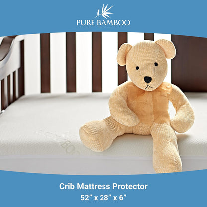 Pure Bamboo Bamboo Crib Mattress Protector - Waterproof, Breathable & Noiseless Cover | Fits 52x28x6 Inch Mattress