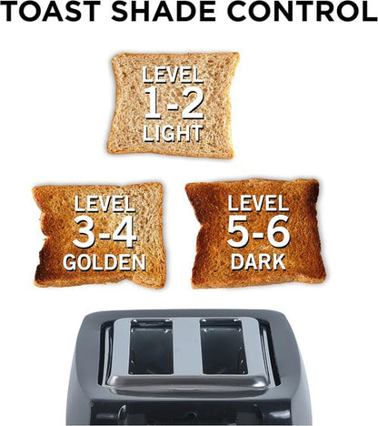 Commercial Chef 2-Slice Toaster - Extra Wide Slots & Variable Shade Control - 700 Watts, Black