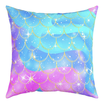 Pack of 4 Mermaid Decor Throw Pillow Covers, Soft Glitter Print (No Glitter) Pastel Fish Scales Square Cushion Case Set for Sofa Living Room, Girly Rainbow Pillow Cases Pillowcases, 18x18 Inches