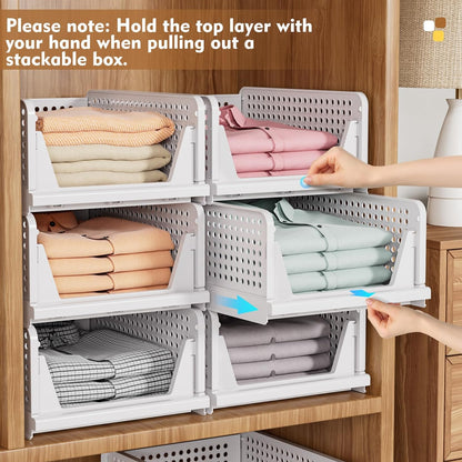 SNSLXH Stackable Closet Storage Baskets - Multifunctional & Foldable Organizer for Bathroom, Kitchen, Laundry | White, 5 Pack