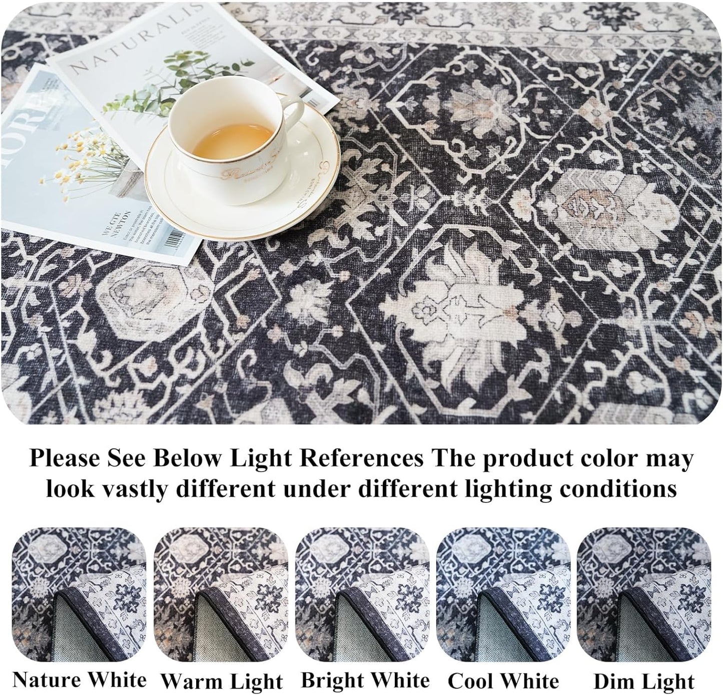 Skiennix Washable 3x7 Entryway Runner Rug - Soft, Water-Resistant Non-Slip Carpet for Home Use | Black