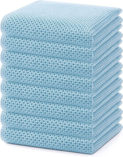 Homaxy 100% Cotton Waffle Weave Dish Towels - Ultra Soft & Absorbent, Quick Drying | 13 x 28 Inches, 8-Pack, Sky Blue