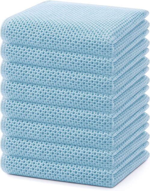 Homaxy 100% Cotton Waffle Weave Dish Towels - Ultra Soft & Absorbent, Quick Drying | 13 x 28 Inches, 8-Pack, Sky Blue