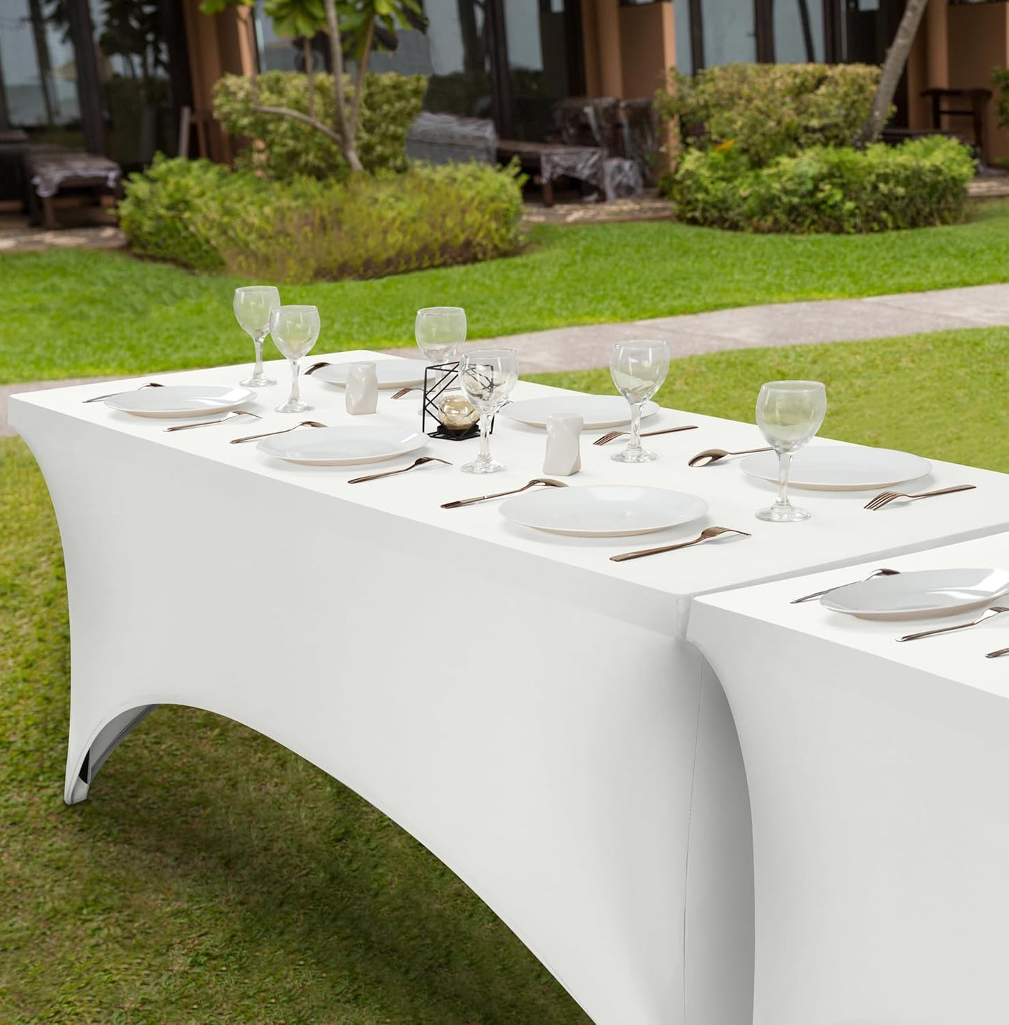 Utopia Kitchen 4FT Spandex Tablecloth - 200 GSM Stretch, Fitted & Washable | 2 Pack, White, 48x30x30 Inch