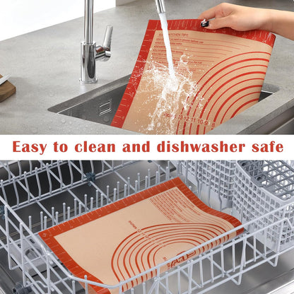 Skiennix Extra Thick Silicone Baking Mat - Large Non-Stick Pastry Mat with Measurements (16" x 24", Red)