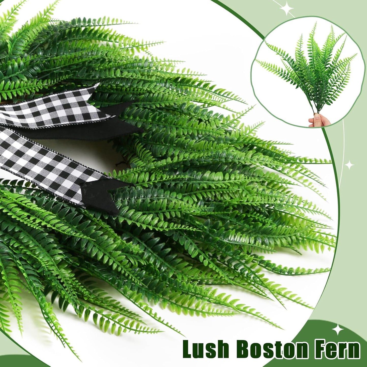 Skiennix 22" Boston Fern Leaf Wreath - Spring & Summer Greenery for Front Door Decor
