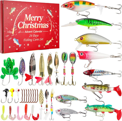Advent Calendar 2025 Fishing Lure Set - 24 Soft & Hard Fishing Lures for Freshwater & Saltwater | Perfect Gifts for Men