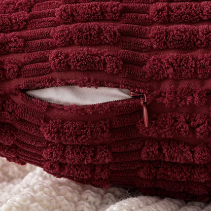 MIULEE Burgundy Corduroy Decorative Pillow Covers - Soft Boho Striped 18x18 Inch | Modern Farmhouse Home Decor