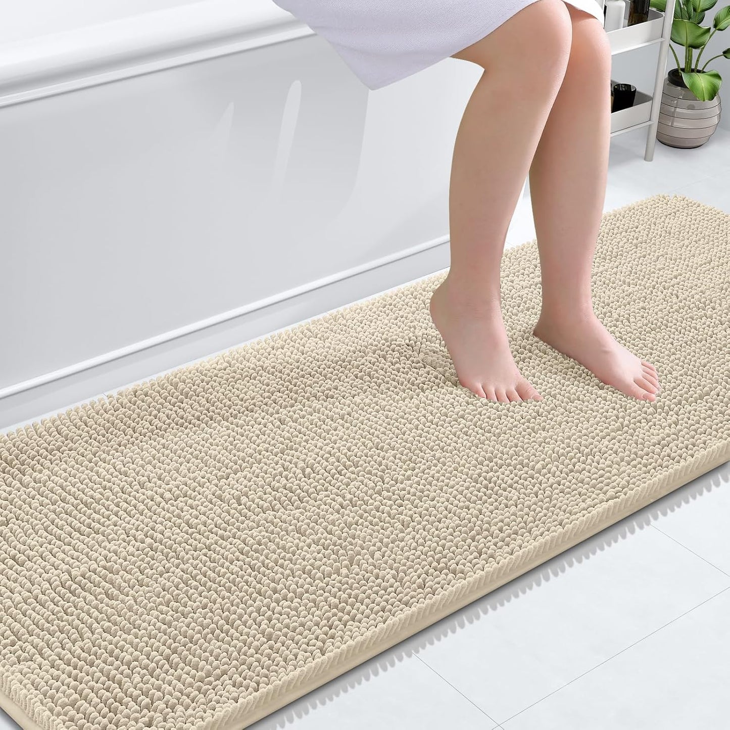 OLANLY Bathroom Runner Rugs - Extra Soft Chenille Bath Mats | Quick Dry, Machine Washable, 70x24, Sand