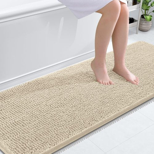 OLANLY Bathroom Rugs 70x24, Extra Soft Absorbent Chenille Bath Rugs, Rubber Backing Quick Dry, Machine Washable Bath Mats for Bathroom Floor, Tub and Shower, Home Decor Accessories, Sand