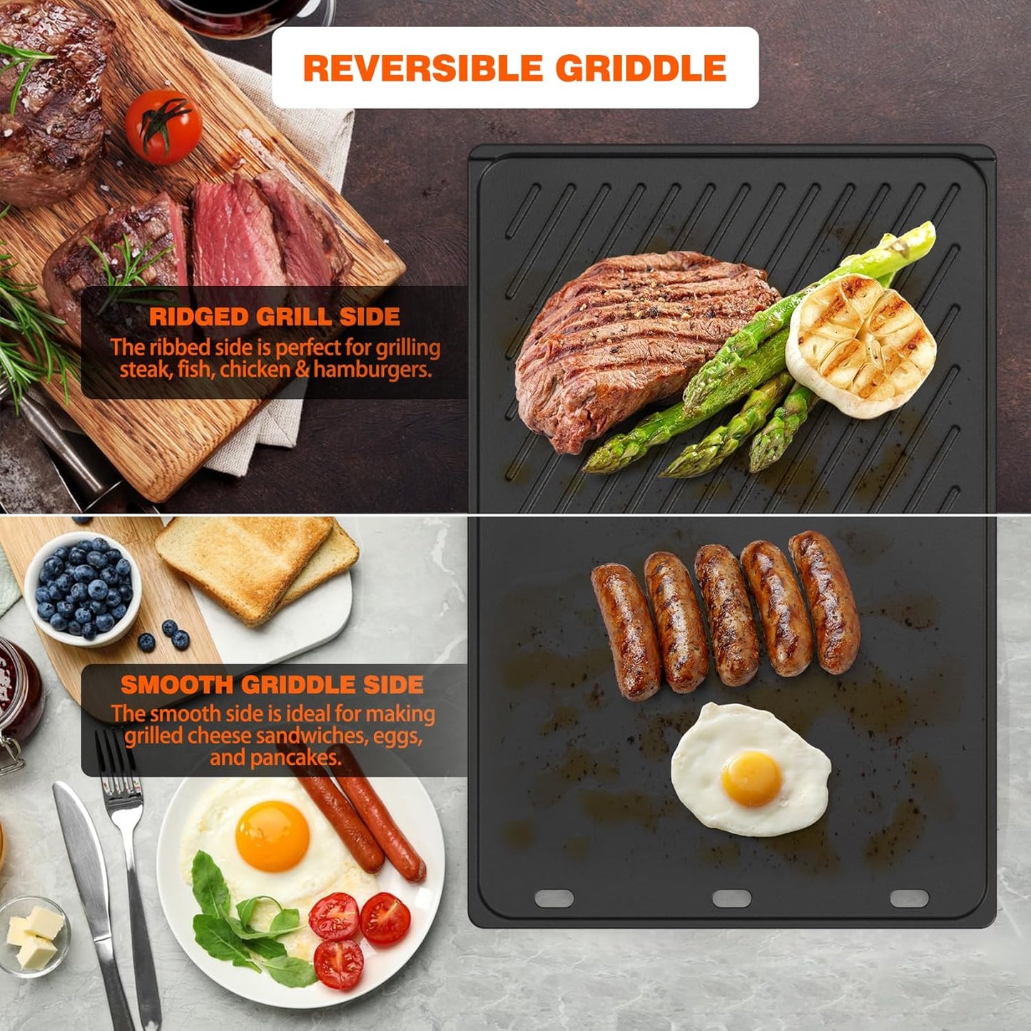 Onlyfire 7638 Reversible Cast Iron Griddle - BBQ Replacement for Weber Spirit I & II 300 Series