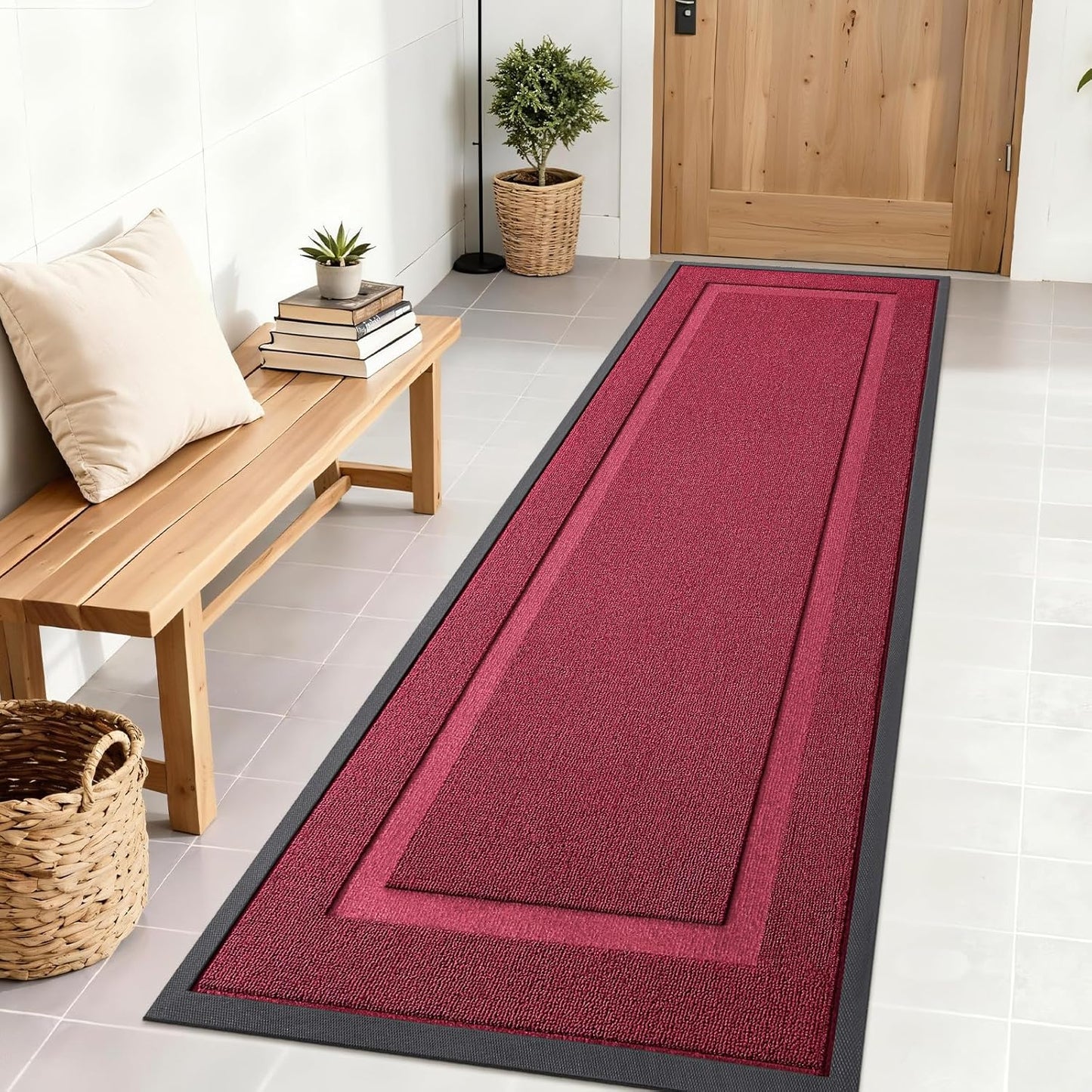 OLANLY Waterproof Front Door Mat - All-Season Indoor/Outdoor Doormat, Easy Clean, 71x23, Burgundy