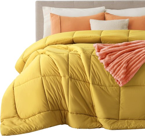 Bedsure Comforter Duvet Insert - All-Season Quilted King Size Bedding, GentleSoft Down Alternative, Mustard Yellow 90 x 102 Inches