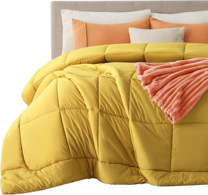 Bedsure Comforter Duvet Insert - All-Season Quilted King Size Bedding, GentleSoft Down Alternative, Mustard Yellow 90 x 102 Inches