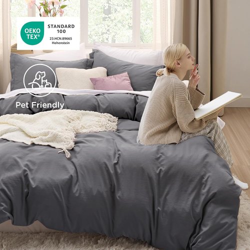 Bedsure Oversized King Duvet Cover Set - Extra Soft Prewashed Cotton-Like Bedding, 120x98 Inches with Zipper Closure & 2 Pillow Shams